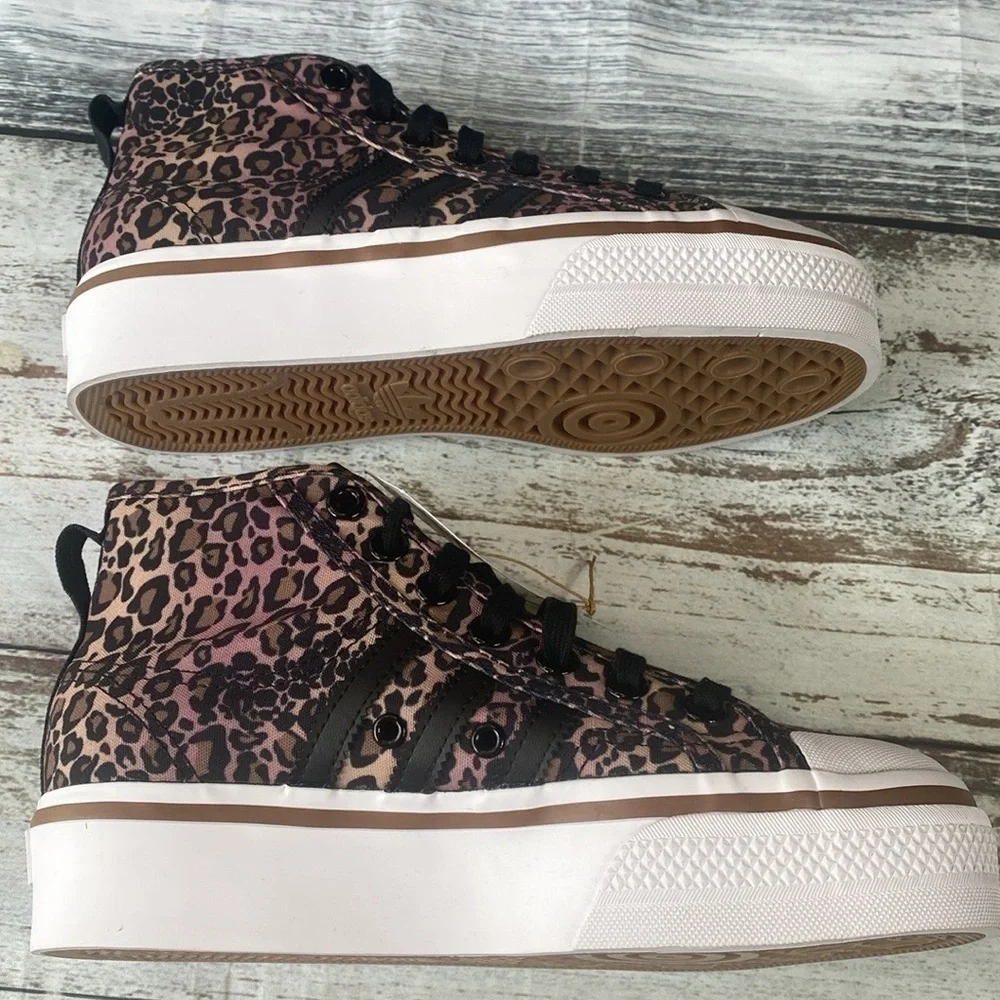 Adidas Nizza Platform Mid Leopard Print Sneakers Pink/Blk/Brwn Size 6 GY9531
